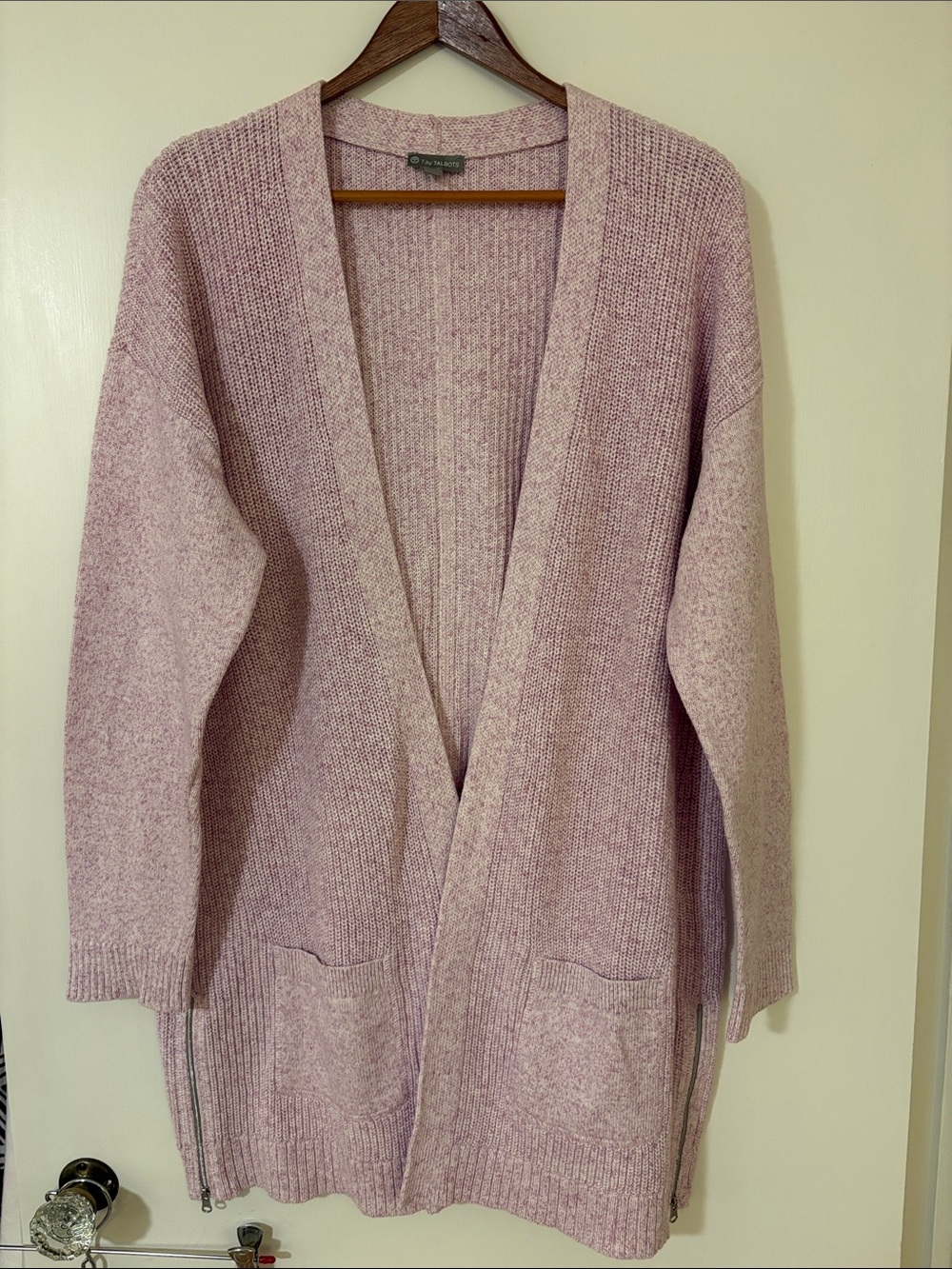 Talbots Dusty Pink Open-Front Long Cardigan with Side Zippers